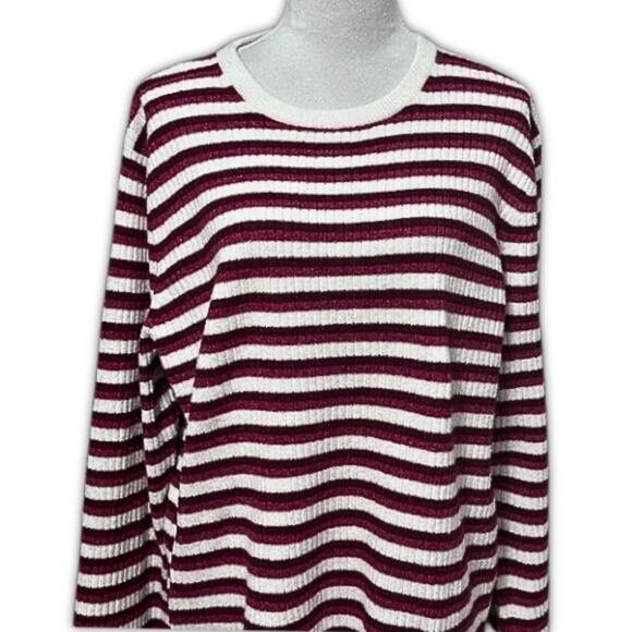 Nordstrom Sweater Striped Ribbed Knit Pullover Long Sleeve Red/White W XL NWOT - Picture 2 of 8